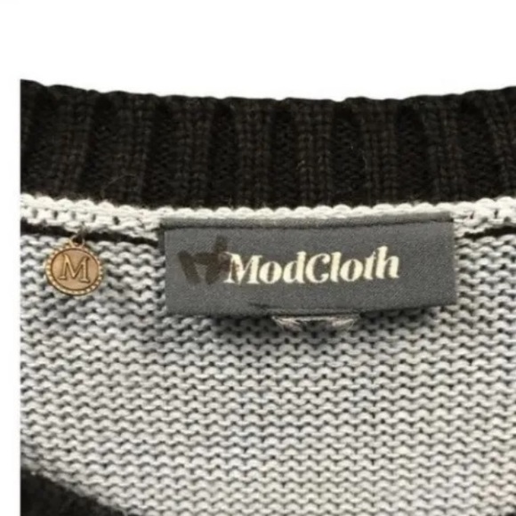 ModCloth Penguin Light Blue Navy Trim Cotton Sweater Crew Neck Pullover Size 1X - Picture 3 of 3